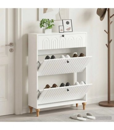 vidaXL Shoe Cabinet ALKMAAR 78 x 24 x 103 cm Engineered Wood — Colour: High gloss white