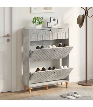 vidaXL Shoe Cabinet ALKMAAR 78 x 24 x 103 cm Engineered Wood — Colour: Concrete grey