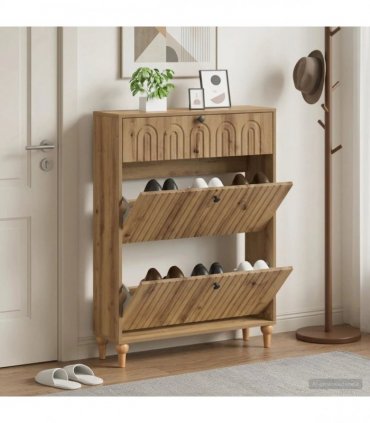 vidaXL Shoe Cabinet ALKMAAR 78 x 24 x 103 cm Engineered Wood — Colour: Artisan oak