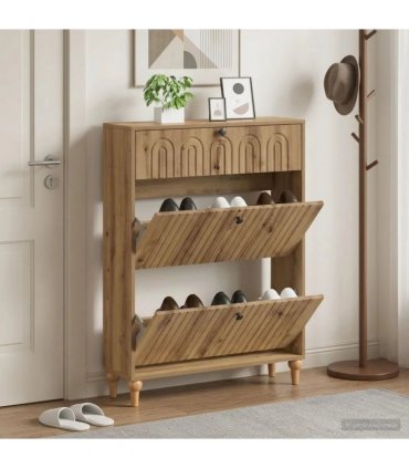 vidaXL Shoe Cabinet ALKMAAR 78 x 24 x 103 cm Engineered Wood — Colour: Artisan oak