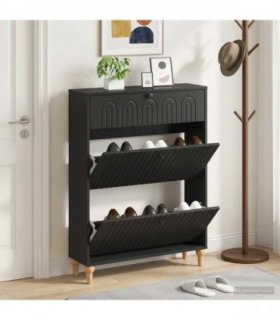 vidaXL Shoe Cabinet ALKMAAR 78 x 24 x 103 cm Engineered Wood Black