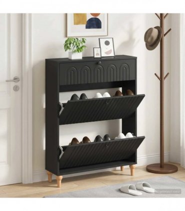 vidaXL Shoe Cabinet ALKMAAR 78 x 24 x 103 cm Engineered Wood Black