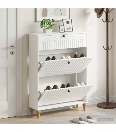 vidaXL Shoe Cabinet ALKMAAR 78 x 24 x 103 cm Engineered Wood White