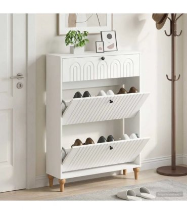 vidaXL Shoe Cabinet ALKMAAR 78 x 24 x 103 cm Engineered Wood White