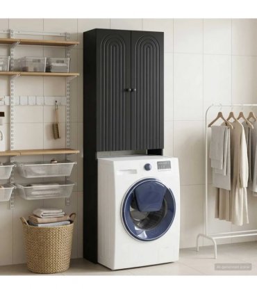 vidaXL Toilet Cabinet ALKMAAR Black 66 x 25.5 x 190 cm Engineered Wood