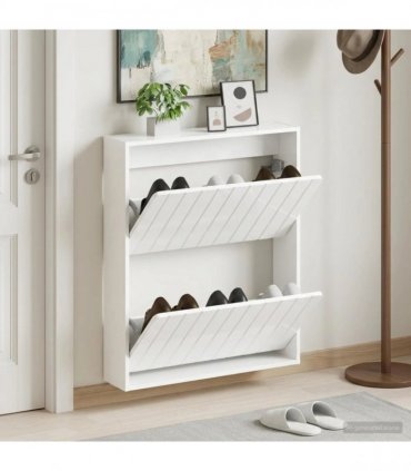 vidaXL Wall-Mounted Shoe Cabinet ZWOLLE 71 x 17 x 86 cm — Colour: High gloss white