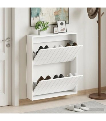vidaXL Wall-Mounted Shoe Cabinet ZWOLLE 71 x 17 x 86 cm — Colour: High gloss white