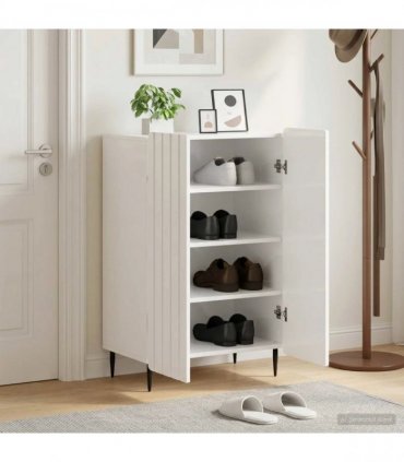 vidaXL Shoe Cabinet ZWOLLE 59.5 x 39.5 x 91.5 cm Engineered Wood — Colour: High gloss white