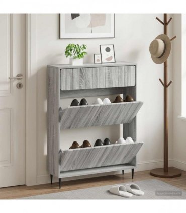 vidaXL Shoe Cabinet ZWOLLE 78 x 24 x 103 cm Engineered Wood — Colour: Grey sonoma