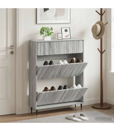 vidaXL Shoe Cabinet ZWOLLE 78 x 24 x 103 cm Engineered Wood — Colour: Grey sonoma