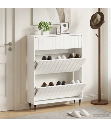 vidaXL Shoe Cabinet ZWOLLE 78 x 24 x 103 cm Engineered Wood — Colour: High gloss white
