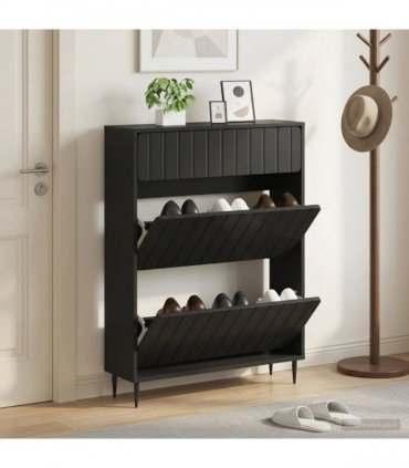 vidaXL Shoe Cabinet ZWOLLE 78 x 24 x 103 cm Engineered Wood Black