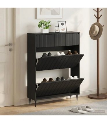 vidaXL Shoe Cabinet ZWOLLE 78 x 24 x 103 cm Engineered Wood Black