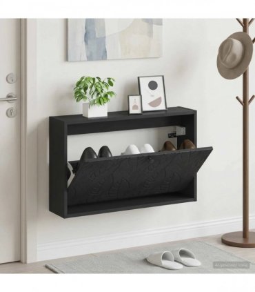 vidaXL Wall-Mounted Shoe Cabinet DELFT 71 x 17 x 43 cm Engineered Wood — Colour: Black