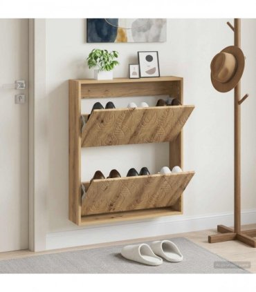 vidaXL Wall-Mounted Shoe Cabinet DELFT 71 x 17 x 86 cm Engineered Wood — Colour: Artisan oak