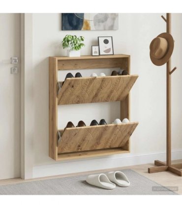 vidaXL Wall-Mounted Shoe Cabinet DELFT 71 x 17 x 86 cm Engineered Wood — Colour: Artisan oak