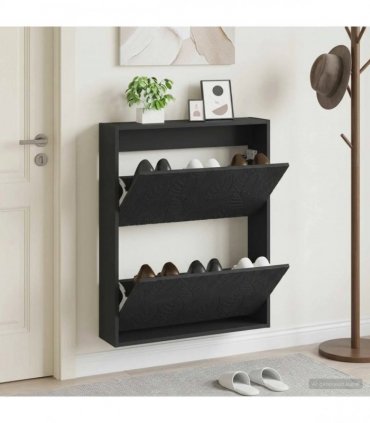 vidaXL Wall-Mounted Shoe Cabinet DELFT 71 x 17 x 86 cm Engineered Wood — Colour: Black