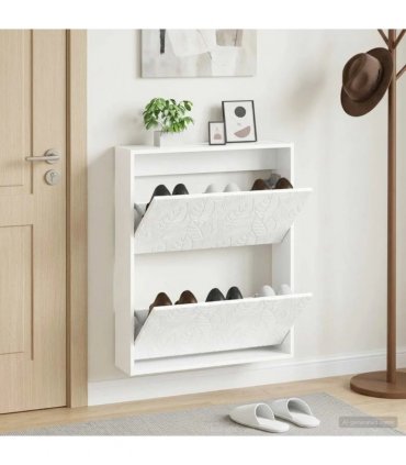 vidaXL Wall-Mounted Shoe Cabinet DELFT 71 x 17 x 86 cm Engineered Wood — Colour: High gloss white