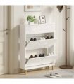vidaXL Shoe Cabinet DELFT 78 x 24 x 103 cm Engineered Wood — Colour: High gloss white