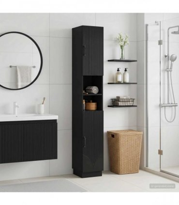 vidaXL Bathroom Cabinet with Open Shelf HOORN Black 30 x 31 x 187 cm