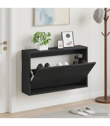 vidaXL Wall-Mounted Shoe Cabinet HOORN 71 x 17 x 43 cm Engineered Wood — Colour: Black