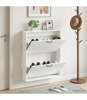 vidaXL Wall-Mounted Shoe Cabinet HOORN 71 x 17 x 86 cm Engineered Wood — Colour: High gloss white