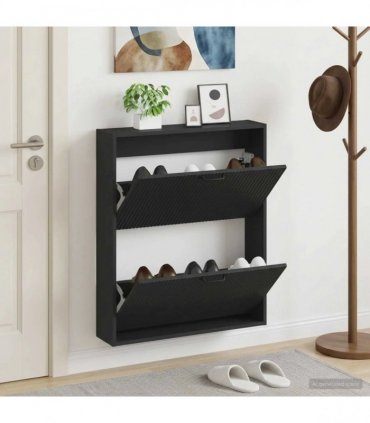 vidaXL Wall-Mounted Shoe Cabinet HOORN 71 x 17 x 86 cm Engineered Wood — Colour: Black