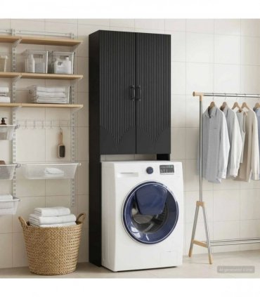 vidaXL Toilet Cabinet HOORN Black 66 x 25.5 x 190 cm Engineered Wood