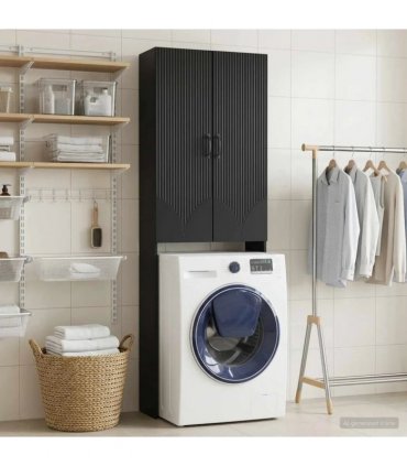 vidaXL Toilet Cabinet HOORN Black 66 x 25.5 x 190 cm Engineered Wood