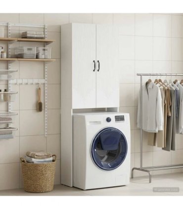 vidaXL Toilet Cabinet HOORN White 66 x 25.5 x 190 cm Engineered Wood