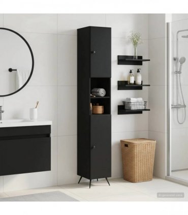 vidaXL Bathroom Cabinet with Open Shelf BREDA Black 30 x 31 x 190 cm