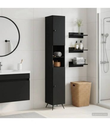 vidaXL Bathroom Cabinet with Open Shelf BREDA Black 30 x 31 x 190 cm