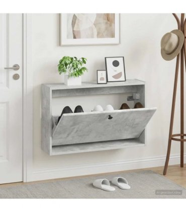 vidaXL Wall-Mounted Shoe Cabinet BREDA 71 x 17 x 43 cm Engineered Wood — Colour: Concrete grey