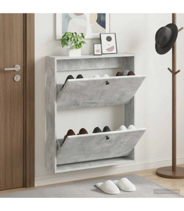 vidaXL Wall-Mounted Shoe Cabinet BREDA 71 x 17 x 86 cm Engineered Wood — Colour: Concrete grey
