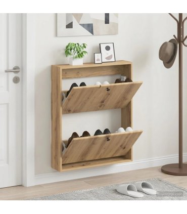 vidaXL Wall-Mounted Shoe Cabinet BREDA 71 x 17 x 86 cm Engineered Wood — Colour: Artisan oak