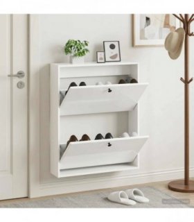 vidaXL Wall-Mounted Shoe Cabinet BREDA 71 x 17 x 86 cm Engineered Wood — Colour: High gloss white