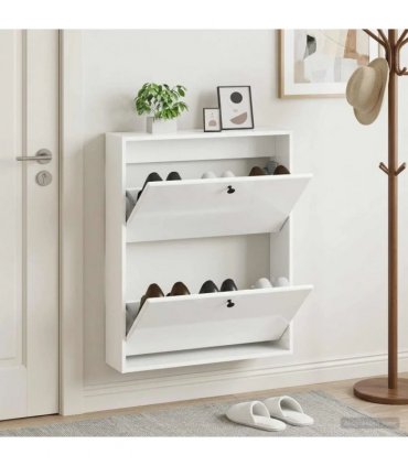 vidaXL Wall-Mounted Shoe Cabinet BREDA 71 x 17 x 86 cm Engineered Wood — Colour: High gloss white