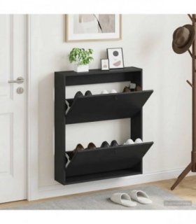 vidaXL Wall-Mounted Shoe Cabinet BREDA 71 x 17 x 86 cm Engineered Wood — Colour: Black