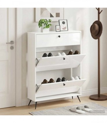 vidaXL Shoe Cabinet BREDA 78 x 24 x 103 cm Engineered Wood — Colour: High gloss white