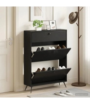 vidaXL Shoe Cabinet BREDA 78 x 24 x 103 cm Engineered Wood Black