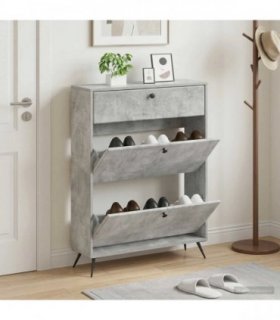 vidaXL Shoe Cabinet BREDA 78 x 24 x 103 cm Engineered Wood — Colour: Concrete grey
