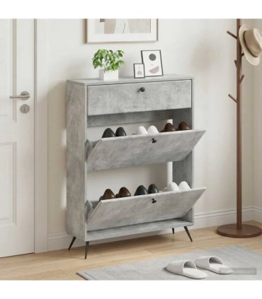 vidaXL Shoe Cabinet BREDA 78 x 24 x 103 cm Engineered Wood — Colour: Concrete grey