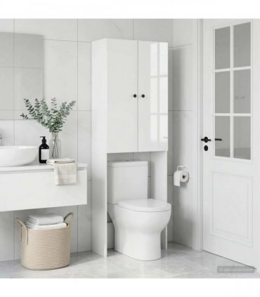 vidaXL Toilet Cabinet BREDA High Gloss White 66 x 25.5 x 190 cm