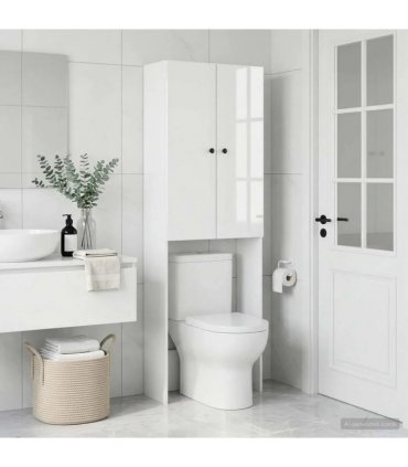 vidaXL Toilet Cabinet BREDA High Gloss White 66 x 25.5 x 190 cm