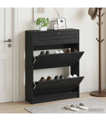 vidaXL Shoe Cabinet UTRECHT 78 x 24 x 100 cm Engineered Wood Black