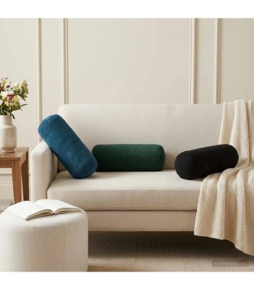 vidaXL Cushion with Pillow HEERLEN 6 pcs Black Velvet — Size: Ø 15 x 40 cm