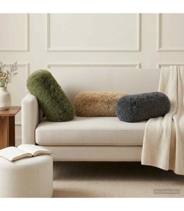 vidaXL Cushion with Pillow HEERLEN 2 pcs Light Grey PV Fleece — Size: Ø 15 x 40 cm