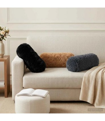vidaXL Cushion with Pillow HEERLEN 6 pcs Anthracite PV Fleece — Size: Ø 15 x 40 cm