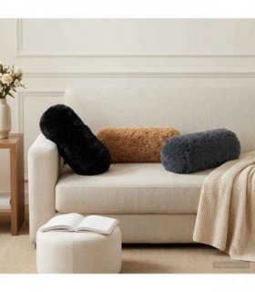 vidaXL Cushion with Pillow HEERLEN 6 pcs Taupe PV Fleece — Size: Ø 15 x 40 cm
