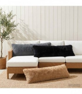 vidaXL Cushion with Pillow HEERLEN 2 pcs Black PV Fleece — Size: 40 x 145 cm